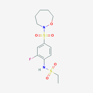 molecular formula C13H19FN2O5S2 B7073050 N-[2-fluoro-4-(oxazepan-2-ylsulfonyl)phenyl]ethanesulfonamide 