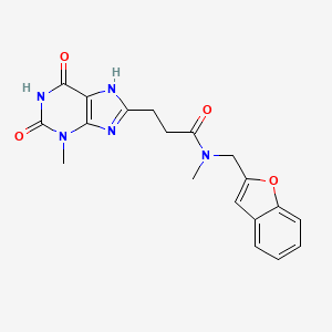 molecular formula C19H19N5O4 B7073074 N-(1-benzofuran-2-ylmethyl)-N-methyl-3-(3-methyl-2,6-dioxo-7H-purin-8-yl)propanamide 
