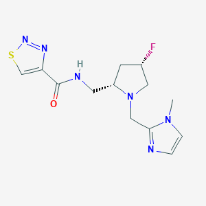 molecular formula C13H17FN6OS B7073189 N-[[(2S,4S)-4-fluoro-1-[(1-methylimidazol-2-yl)methyl]pyrrolidin-2-yl]methyl]thiadiazole-4-carboxamide 