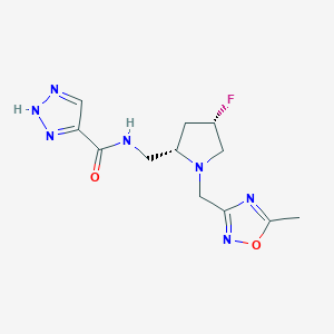 molecular formula C12H16FN7O2 B7073242 N-[[(2S,4S)-4-fluoro-1-[(5-methyl-1,2,4-oxadiazol-3-yl)methyl]pyrrolidin-2-yl]methyl]-2H-triazole-4-carboxamide 
