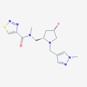 molecular formula C14H19FN6OS B7073285 N-[[(2S,4S)-4-fluoro-1-[(1-methylpyrazol-4-yl)methyl]pyrrolidin-2-yl]methyl]-N-methylthiadiazole-4-carboxamide 