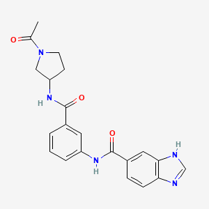 molecular formula C21H21N5O3 B7073290 N-[3-[(1-acetylpyrrolidin-3-yl)carbamoyl]phenyl]-3H-benzimidazole-5-carboxamide 