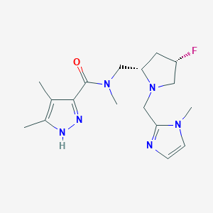 molecular formula C17H25FN6O B7073343 N-[[(2S,4S)-4-fluoro-1-[(1-methylimidazol-2-yl)methyl]pyrrolidin-2-yl]methyl]-N,4,5-trimethyl-1H-pyrazole-3-carboxamide 