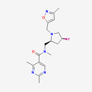 molecular formula C18H24FN5O2 B7073353 N-[[(2S,4S)-4-fluoro-1-[(3-methyl-1,2-oxazol-5-yl)methyl]pyrrolidin-2-yl]methyl]-N,2,4-trimethylpyrimidine-5-carboxamide 