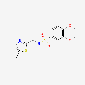 molecular formula C15H18N2O4S2 B7073691 N-[(5-ethyl-1,3-thiazol-2-yl)methyl]-N-methyl-2,3-dihydro-1,4-benzodioxine-6-sulfonamide 