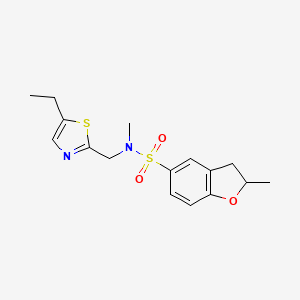 molecular formula C16H20N2O3S2 B7073697 N-[(5-ethyl-1,3-thiazol-2-yl)methyl]-N,2-dimethyl-2,3-dihydro-1-benzofuran-5-sulfonamide 