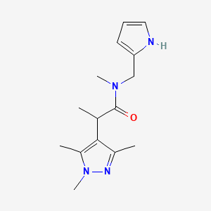molecular formula C15H22N4O B7073943 N-methyl-N-(1H-pyrrol-2-ylmethyl)-2-(1,3,5-trimethylpyrazol-4-yl)propanamide 