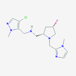 molecular formula C15H22ClFN6 B7074039 N-[(4-chloro-2-methylpyrazol-3-yl)methyl]-1-[(2S,4S)-4-fluoro-1-[(1-methylimidazol-2-yl)methyl]pyrrolidin-2-yl]methanamine 