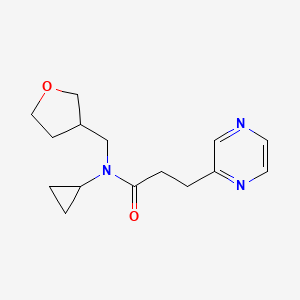 molecular formula C15H21N3O2 B7074072 N-cyclopropyl-N-(oxolan-3-ylmethyl)-3-pyrazin-2-ylpropanamide 