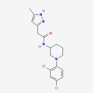 molecular formula C17H20Cl2N4O B7074231 N-[1-(2,4-dichlorophenyl)piperidin-3-yl]-2-(5-methyl-1H-pyrazol-3-yl)acetamide 