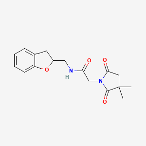 molecular formula C17H20N2O4 B7074349 N-(2,3-dihydro-1-benzofuran-2-ylmethyl)-2-(3,3-dimethyl-2,5-dioxopyrrolidin-1-yl)acetamide 