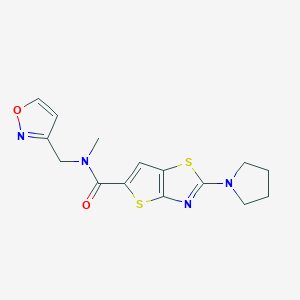 molecular formula C15H16N4O2S2 B7074410 N-methyl-N-(1,2-oxazol-3-ylmethyl)-2-pyrrolidin-1-ylthieno[2,3-d][1,3]thiazole-5-carboxamide 