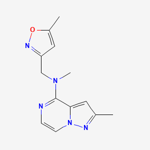 molecular formula C13H15N5O B7074433 N,2-dimethyl-N-[(5-methyl-1,2-oxazol-3-yl)methyl]pyrazolo[1,5-a]pyrazin-4-amine 