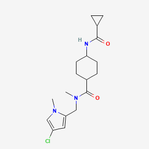 molecular formula C18H26ClN3O2 B7074555 N-[(4-chloro-1-methylpyrrol-2-yl)methyl]-4-(cyclopropanecarbonylamino)-N-methylcyclohexane-1-carboxamide 