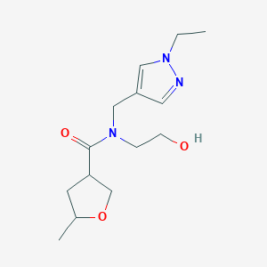 molecular formula C14H23N3O3 B7074876 N-[(1-ethylpyrazol-4-yl)methyl]-N-(2-hydroxyethyl)-5-methyloxolane-3-carboxamide 