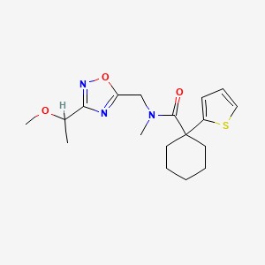 molecular formula C18H25N3O3S B7074909 N-[[3-(1-methoxyethyl)-1,2,4-oxadiazol-5-yl]methyl]-N-methyl-1-thiophen-2-ylcyclohexane-1-carboxamide 