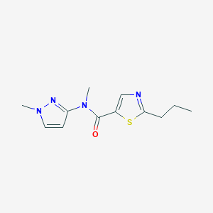 molecular formula C12H16N4OS B7075249 N-methyl-N-(1-methylpyrazol-3-yl)-2-propyl-1,3-thiazole-5-carboxamide 