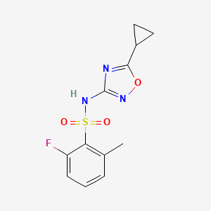 molecular formula C12H12FN3O3S B7075429 N-(5-cyclopropyl-1,2,4-oxadiazol-3-yl)-2-fluoro-6-methylbenzenesulfonamide 