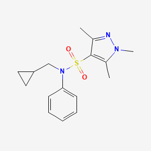 molecular formula C16H21N3O2S B7075492 N-(cyclopropylmethyl)-1,3,5-trimethyl-N-phenylpyrazole-4-sulfonamide 