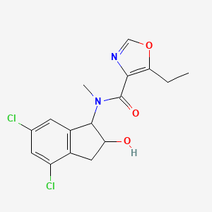 molecular formula C16H16Cl2N2O3 B7075875 N-(4,6-dichloro-2-hydroxy-2,3-dihydro-1H-inden-1-yl)-5-ethyl-N-methyl-1,3-oxazole-4-carboxamide 