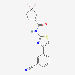 molecular formula C16H13F2N3OS B7075902 N-[4-(3-cyanophenyl)-1,3-thiazol-2-yl]-3,3-difluorocyclopentane-1-carboxamide 