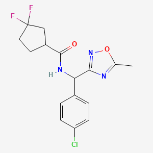 molecular formula C16H16ClF2N3O2 B7075964 N-[(4-chlorophenyl)-(5-methyl-1,2,4-oxadiazol-3-yl)methyl]-3,3-difluorocyclopentane-1-carboxamide 