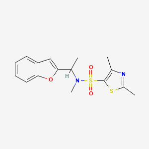 molecular formula C16H18N2O3S2 B7076238 N-[1-(1-benzofuran-2-yl)ethyl]-N,2,4-trimethyl-1,3-thiazole-5-sulfonamide 