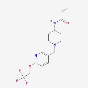 molecular formula C16H22F3N3O2 B7076629 N-[1-[[6-(2,2,2-trifluoroethoxy)pyridin-3-yl]methyl]piperidin-4-yl]propanamide 
