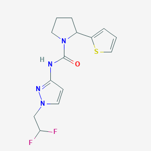 molecular formula C14H16F2N4OS B7076673 N-[1-(2,2-difluoroethyl)pyrazol-3-yl]-2-thiophen-2-ylpyrrolidine-1-carboxamide 