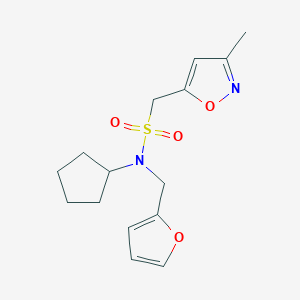 molecular formula C15H20N2O4S B7077125 N-cyclopentyl-N-(furan-2-ylmethyl)-1-(3-methyl-1,2-oxazol-5-yl)methanesulfonamide 
