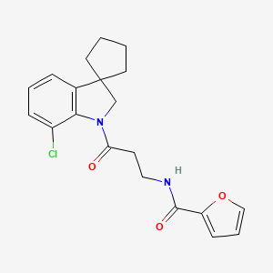 molecular formula C20H21ClN2O3 B7077203 N-[3-(7-chlorospiro[2H-indole-3,1'-cyclopentane]-1-yl)-3-oxopropyl]furan-2-carboxamide 