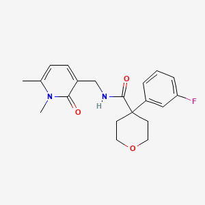 molecular formula C20H23FN2O3 B7077221 N-[(1,6-dimethyl-2-oxopyridin-3-yl)methyl]-4-(3-fluorophenyl)oxane-4-carboxamide 