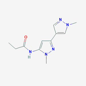 molecular formula C11H15N5O B7077395 N-[2-methyl-5-(1-methylpyrazol-4-yl)pyrazol-3-yl]propanamide 