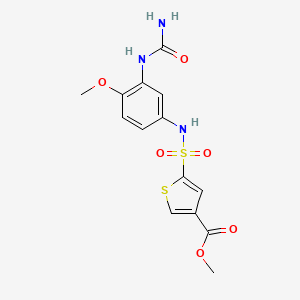 molecular formula C14H15N3O6S2 B7077451 Methyl 5-[[3-(carbamoylamino)-4-methoxyphenyl]sulfamoyl]thiophene-3-carboxylate 