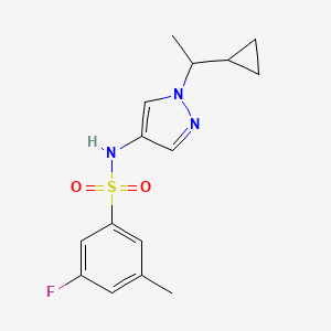 molecular formula C15H18FN3O2S B7077600 N-[1-(1-cyclopropylethyl)pyrazol-4-yl]-3-fluoro-5-methylbenzenesulfonamide 