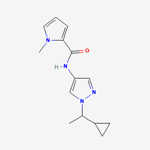 molecular formula C14H18N4O B7078038 N-[1-(1-cyclopropylethyl)pyrazol-4-yl]-1-methylpyrrole-2-carboxamide 