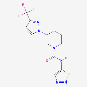 molecular formula C12H13F3N6OS B7078204 N-(thiadiazol-5-yl)-3-[3-(trifluoromethyl)pyrazol-1-yl]piperidine-1-carboxamide 