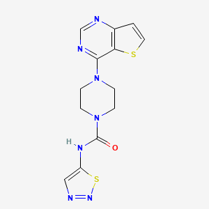 molecular formula C13H13N7OS2 B7078223 N-(thiadiazol-5-yl)-4-thieno[3,2-d]pyrimidin-4-ylpiperazine-1-carboxamide 