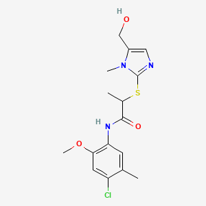 molecular formula C16H20ClN3O3S B7078489 N-(4-chloro-2-methoxy-5-methylphenyl)-2-[5-(hydroxymethyl)-1-methylimidazol-2-yl]sulfanylpropanamide 