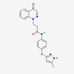 molecular formula C21H19N5O3 B7078551 N-[4-[(5-methyl-1H-pyrazol-3-yl)oxy]phenyl]-3-(4-oxocinnolin-1-yl)propanamide 