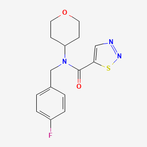 molecular formula C15H16FN3O2S B7078725 N-[(4-fluorophenyl)methyl]-N-(oxan-4-yl)thiadiazole-5-carboxamide 