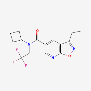 molecular formula C15H16F3N3O2 B7078758 N-cyclobutyl-3-ethyl-N-(2,2,2-trifluoroethyl)-[1,2]oxazolo[5,4-b]pyridine-5-carboxamide 