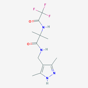 molecular formula C12H17F3N4O2 B7079122 N-[(3,5-dimethyl-1H-pyrazol-4-yl)methyl]-2-methyl-2-[(2,2,2-trifluoroacetyl)amino]propanamide 