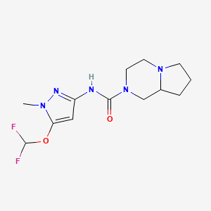 molecular formula C13H19F2N5O2 B7079137 N-[5-(difluoromethoxy)-1-methylpyrazol-3-yl]-3,4,6,7,8,8a-hexahydro-1H-pyrrolo[1,2-a]pyrazine-2-carboxamide 