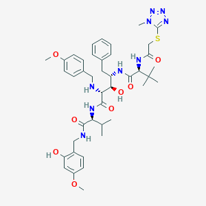 molecular formula C42H57N9O8S B070793 (2S)-N-[(2S,3R,4R)-3-hydroxy-5-[[(2S)-1-[(2-hydroxy-4-methoxyphenyl)methylamino]-3-methyl-1-oxobutan-2-yl]amino]-4-[(4-methoxyphenyl)methylamino]-5-oxo-1-phenylpentan-2-yl]-3,3-dimethyl-2-[[2-(1-methyltetrazol-5-yl)sulfanylacetyl]amino]butanamide CAS No. 169305-69-5