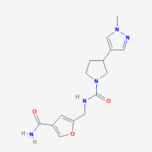 molecular formula C15H19N5O3 B7079300 N-[(4-carbamoylfuran-2-yl)methyl]-3-(1-methylpyrazol-4-yl)pyrrolidine-1-carboxamide 