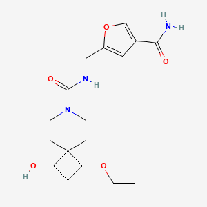 molecular formula C17H25N3O5 B7079327 N-[(4-carbamoylfuran-2-yl)methyl]-3-ethoxy-1-hydroxy-7-azaspiro[3.5]nonane-7-carboxamide 