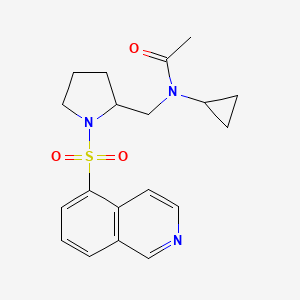 molecular formula C19H23N3O3S B7079914 N-cyclopropyl-N-[(1-isoquinolin-5-ylsulfonylpyrrolidin-2-yl)methyl]acetamide 