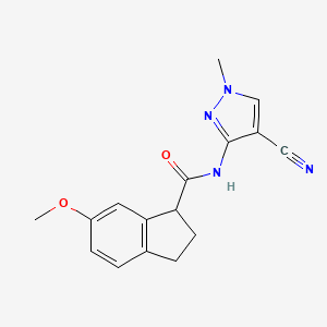 molecular formula C16H16N4O2 B7080116 N-(4-cyano-1-methylpyrazol-3-yl)-6-methoxy-2,3-dihydro-1H-indene-1-carboxamide 