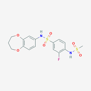 molecular formula C16H17FN2O6S2 B7080275 N-(3,4-dihydro-2H-1,5-benzodioxepin-7-yl)-3-fluoro-4-(methanesulfonamido)benzenesulfonamide 